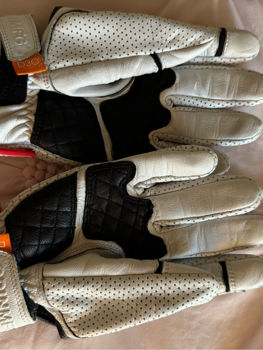 Men's Black & White Leather Motorcycle Gloves